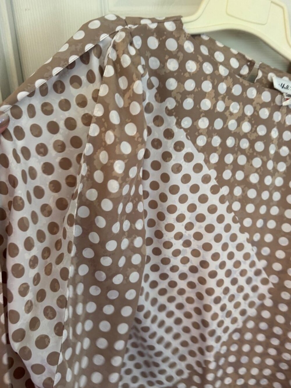 Vintage Hal Ferman Polka Dot Set Top Blouse Midi Skirt 8 Brown White Union Made - Picture 12 of 16